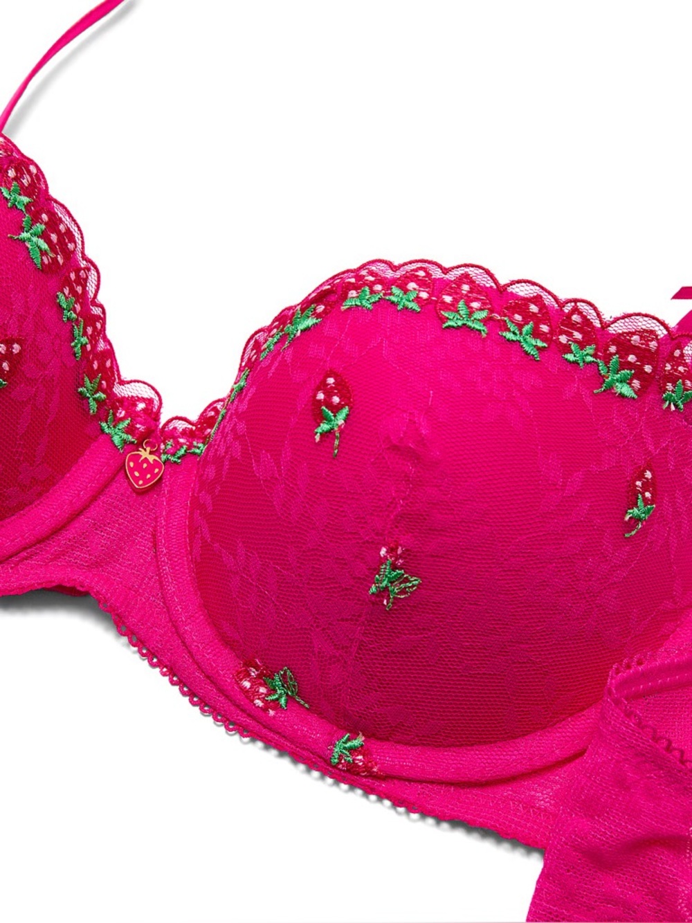 Victoria's Secret Hot Pink Strawberry Embroidered Lace Push-Up Bra